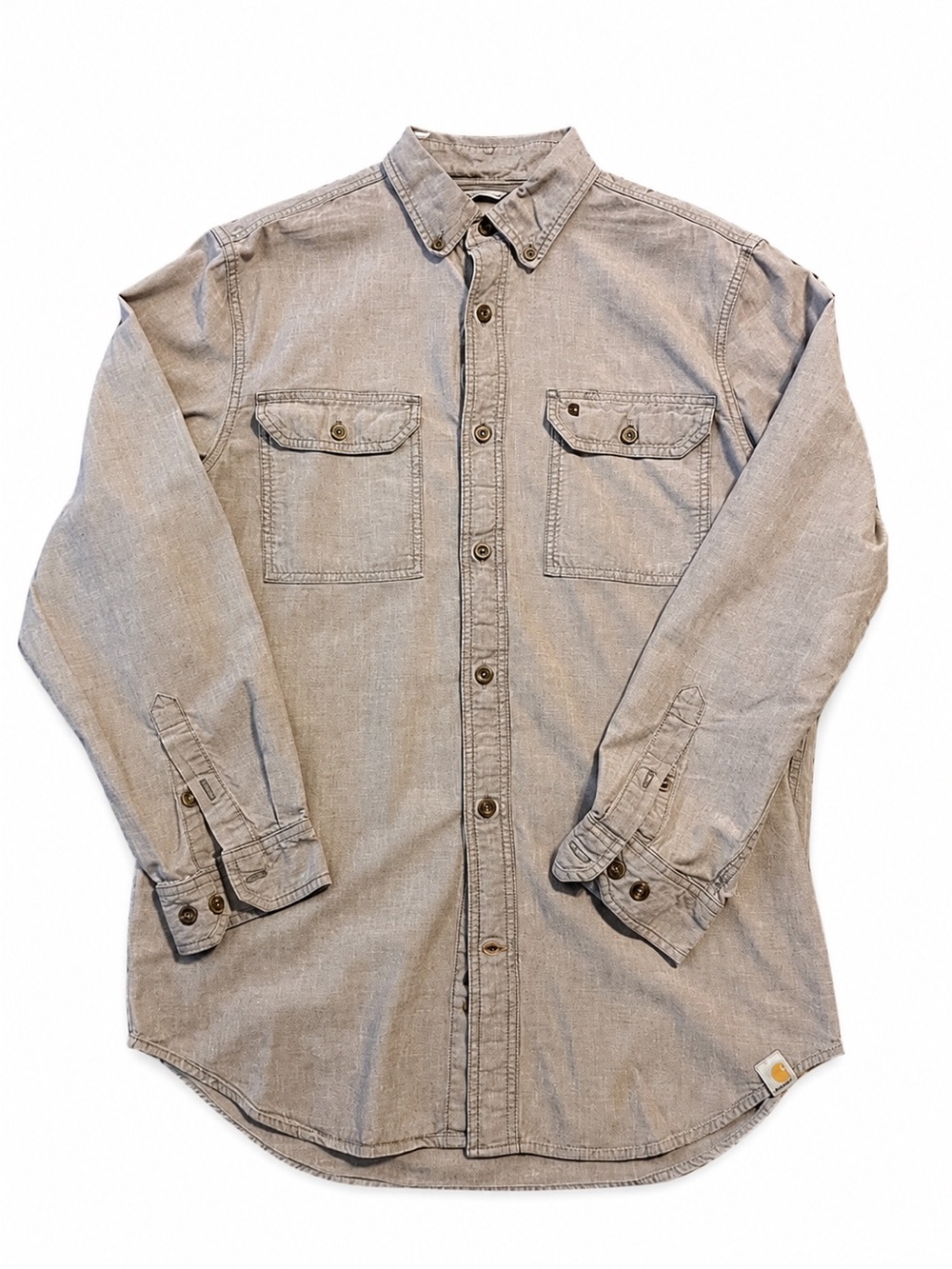 Carhartt Men’s M Relaxed Fit Taupe Button Front Work Shirt - Picture 2 of 8